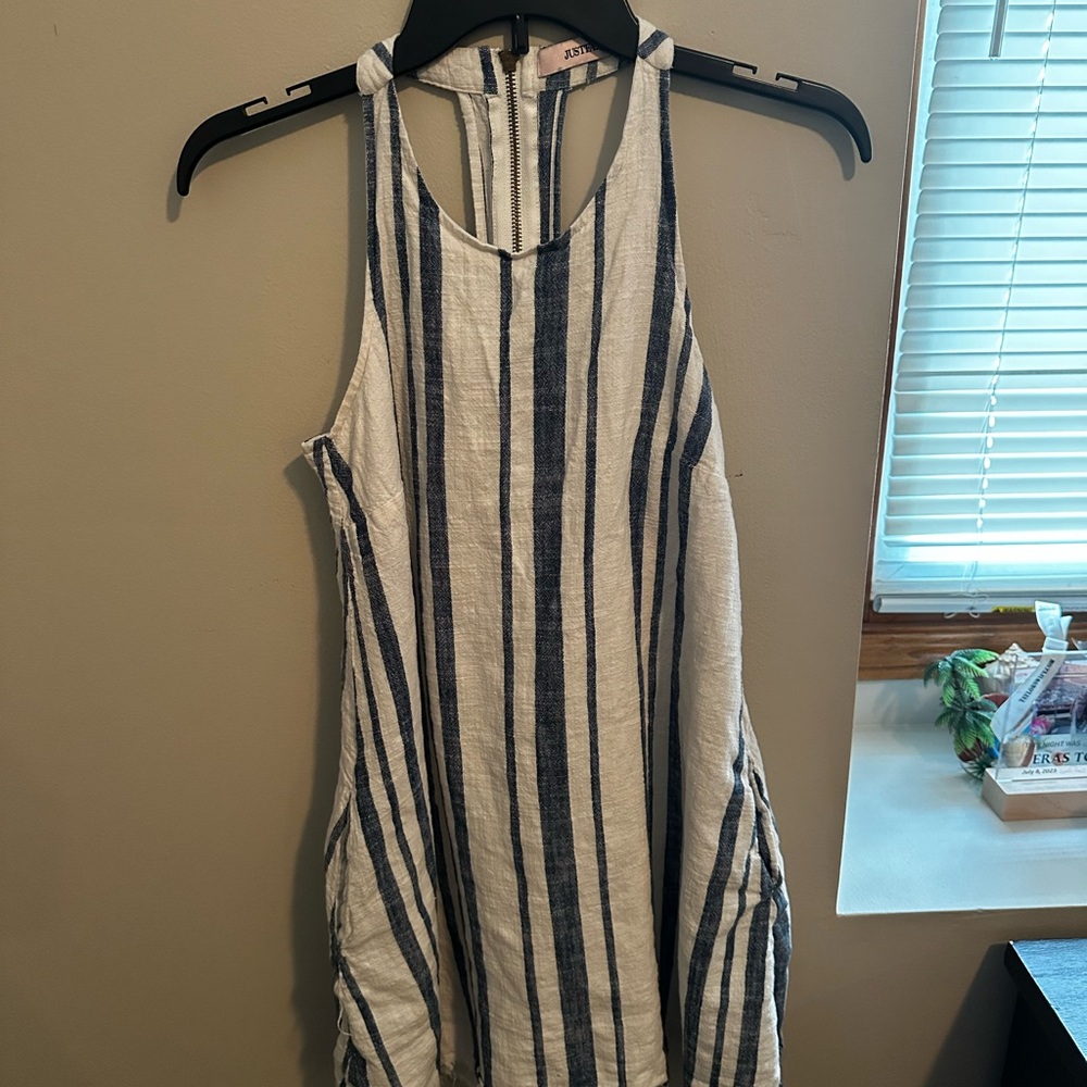 JustFab Striped Blue and White Dress
